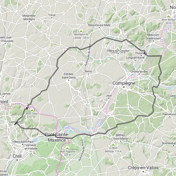 Map miniature of "Historic Journey Through Picardie" cycling inspiration in Picardie, France. Generated by Tarmacs.app cycling route planner