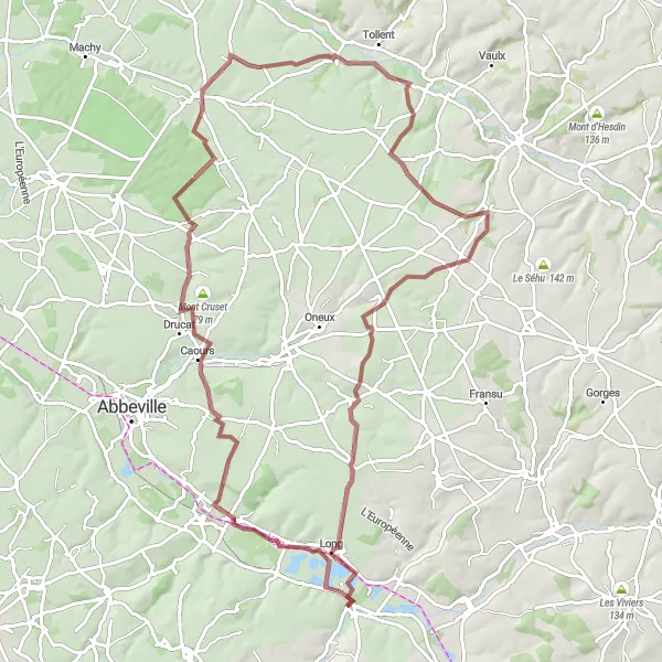 Miniature de la carte de l'inspiration cycliste "Circuit de cyclisme tout-terrain autour de Longpré-les-Corps-Saints" dans la Picardie, France. Générée par le planificateur d'itinéraire cycliste Tarmacs.app