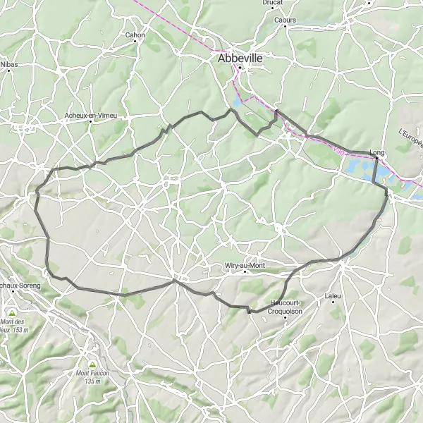 Miniature de la carte de l'inspiration cycliste "Parcours de cyclisme sur route de Longpré-les-Corps-Saints" dans la Picardie, France. Générée par le planificateur d'itinéraire cycliste Tarmacs.app
