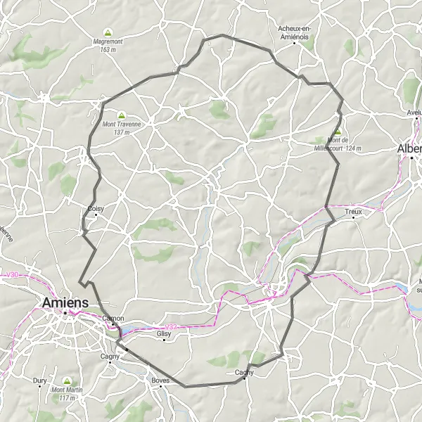 Map miniature of "Rivery Loop" cycling inspiration in Picardie, France. Generated by Tarmacs.app cycling route planner