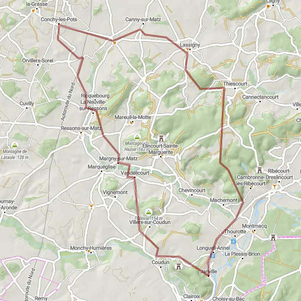 Map miniature of "Ancient Fortresses and Countryside" cycling inspiration in Picardie, France. Generated by Tarmacs.app cycling route planner