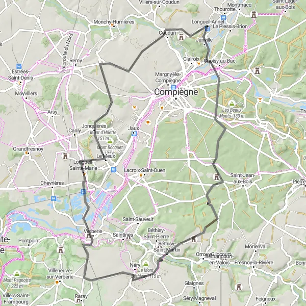 Map miniature of "Picardie Countryside Ride" cycling inspiration in Picardie, France. Generated by Tarmacs.app cycling route planner