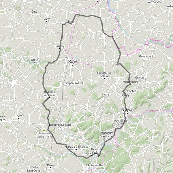 Map miniature of "Historical Road Cycling Adventure" cycling inspiration in Picardie, France. Generated by Tarmacs.app cycling route planner