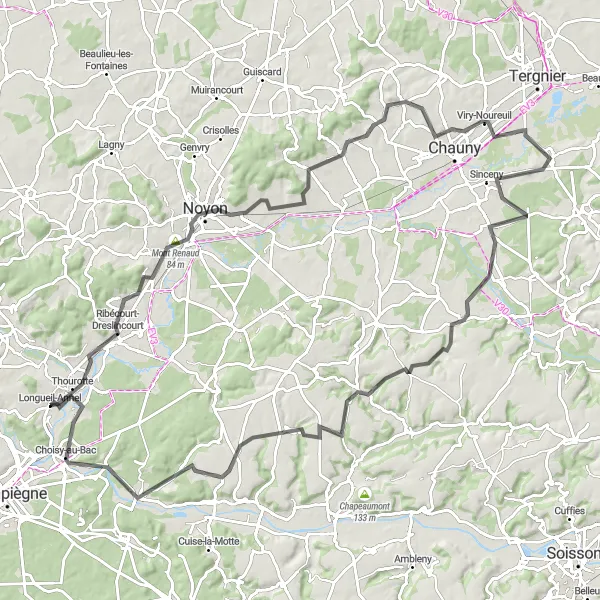 Map miniature of "Picardie Road Adventure" cycling inspiration in Picardie, France. Generated by Tarmacs.app cycling route planner