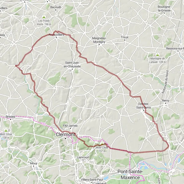 Miniature de la carte de l'inspiration cycliste "Aventure Gravel en Picardie" dans la Picardie, France. Générée par le planificateur d'itinéraire cycliste Tarmacs.app