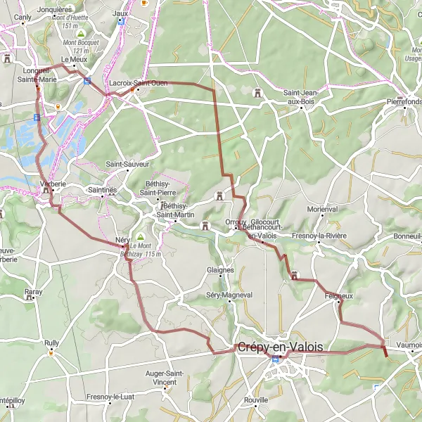 Miniature de la carte de l'inspiration cycliste "Escapade à travers la Campagne Picarde" dans la Picardie, France. Générée par le planificateur d'itinéraire cycliste Tarmacs.app