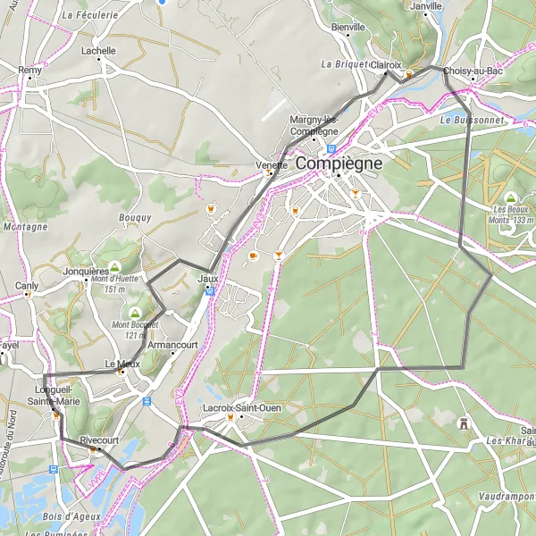 Map miniature of "The Road Adventure" cycling inspiration in Picardie, France. Generated by Tarmacs.app cycling route planner