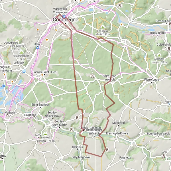 Map miniature of "Compiègne Gravel Loop" cycling inspiration in Picardie, France. Generated by Tarmacs.app cycling route planner