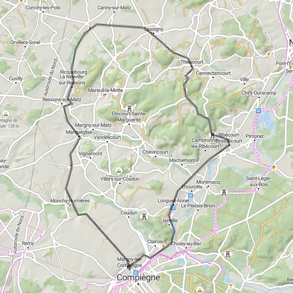 Map miniature of "Baugy Loop" cycling inspiration in Picardie, France. Generated by Tarmacs.app cycling route planner