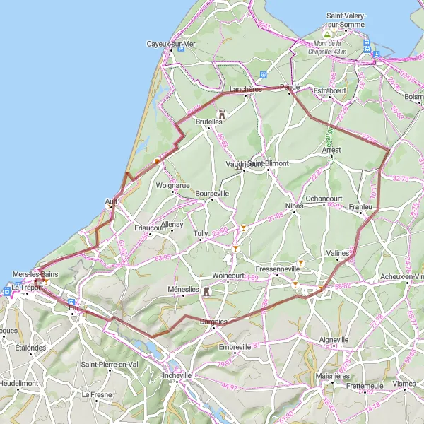 Miniature de la carte de l'inspiration cycliste "Boucle à travers la campagne" dans la Picardie, France. Générée par le planificateur d'itinéraire cycliste Tarmacs.app