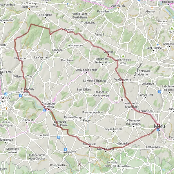 Map miniature of "Villages and Valleys" cycling inspiration in Picardie, France. Generated by Tarmacs.app cycling route planner