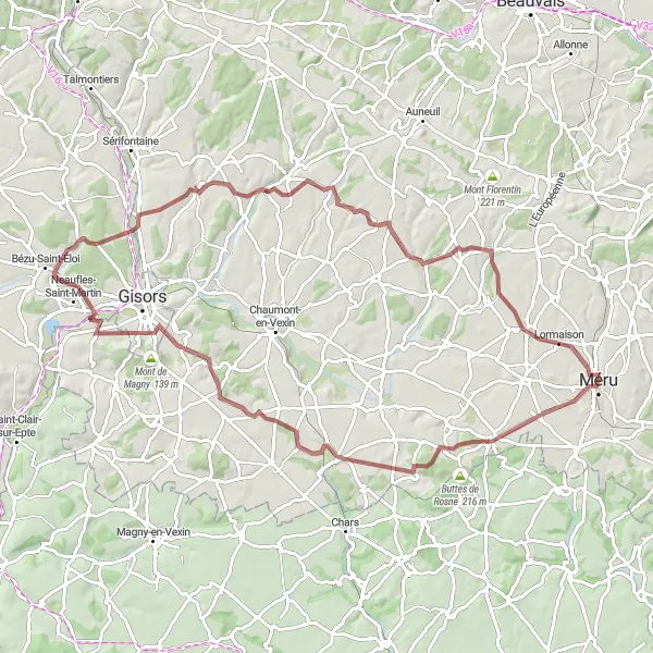 Map miniature of "Gravel Adventure" cycling inspiration in Picardie, France. Generated by Tarmacs.app cycling route planner