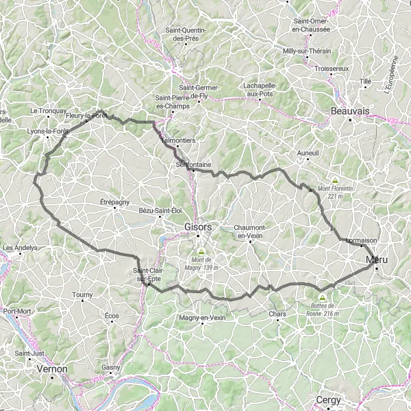 Map miniature of "Hidden Gems of Picardie" cycling inspiration in Picardie, France. Generated by Tarmacs.app cycling route planner