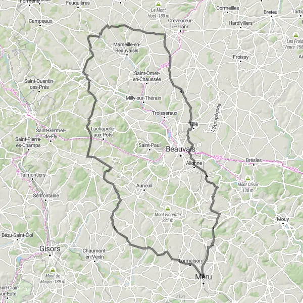 Map miniature of "Picardie Loop" cycling inspiration in Picardie, France. Generated by Tarmacs.app cycling route planner