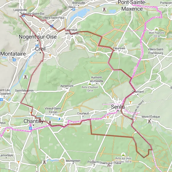 Miniature de la carte de l'inspiration cycliste "Bucolique Oise" dans la Picardie, France. Générée par le planificateur d'itinéraire cycliste Tarmacs.app