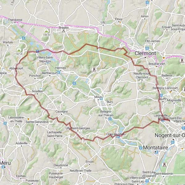 Miniature de la carte de l'inspiration cycliste "Aventure au Coeur de l'Oise" dans la Picardie, France. Générée par le planificateur d'itinéraire cycliste Tarmacs.app
