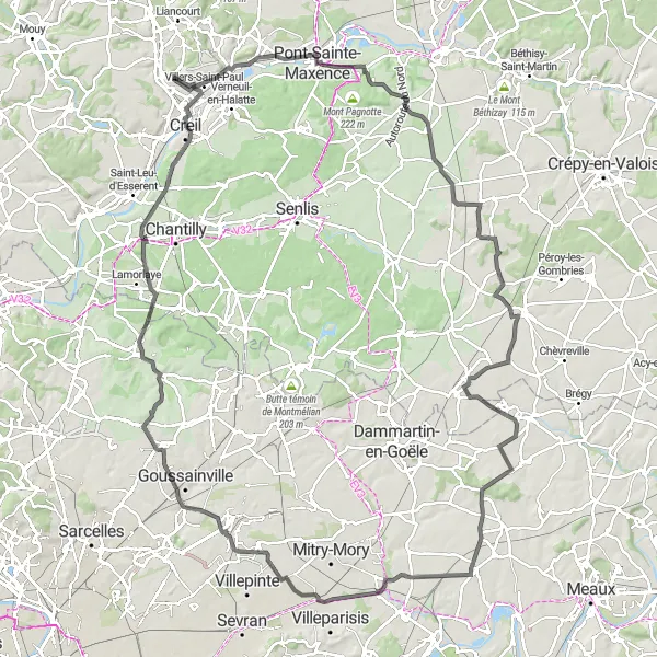 Miniature de la carte de l'inspiration cycliste "Parcours Route et Nature" dans la Picardie, France. Générée par le planificateur d'itinéraire cycliste Tarmacs.app