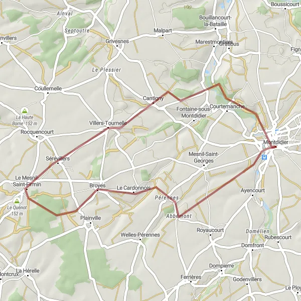 Map miniature of "Le Cardonnois Gravel Route" cycling inspiration in Picardie, France. Generated by Tarmacs.app cycling route planner