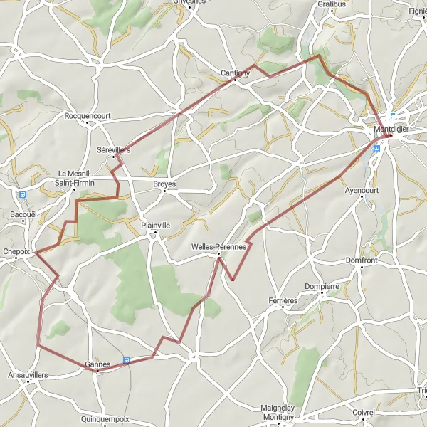 Miniature de la carte de l'inspiration cycliste "Les Charmes de l'Histoire" dans la Picardie, France. Générée par le planificateur d'itinéraire cycliste Tarmacs.app