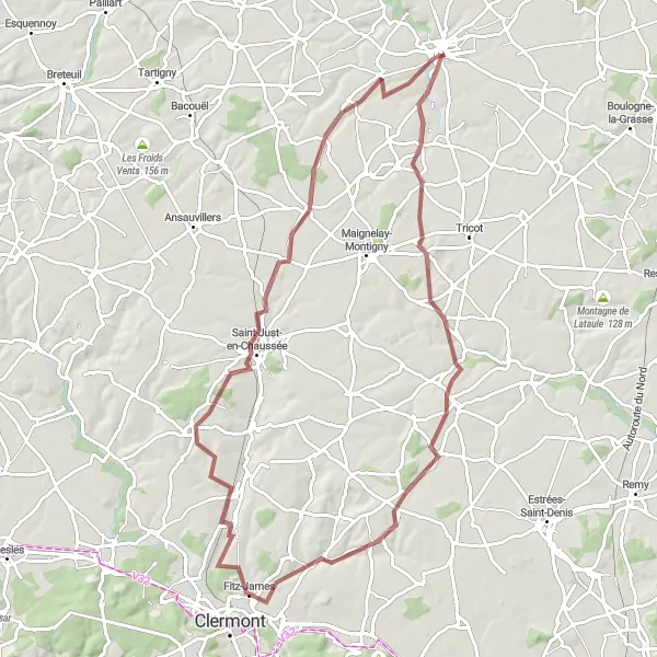 Miniature de la carte de l'inspiration cycliste "Aventure gravel autour de Picardie" dans la Picardie, France. Générée par le planificateur d'itinéraire cycliste Tarmacs.app