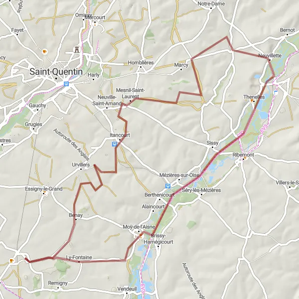 Miniature de la carte de l'inspiration cycliste "Circuit de Gibercourt" dans la Picardie, France. Générée par le planificateur d'itinéraire cycliste Tarmacs.app