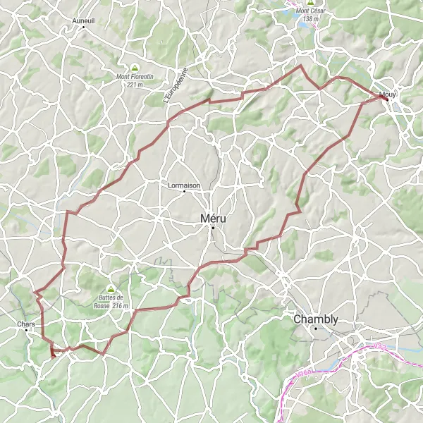 Miniature de la carte de l'inspiration cycliste "Circuit pittoresque de Mouy" dans la Picardie, France. Générée par le planificateur d'itinéraire cycliste Tarmacs.app