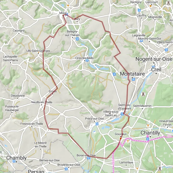 Miniature de la carte de l'inspiration cycliste "Circuit gravel autour de Mouy" dans la Picardie, France. Générée par le planificateur d'itinéraire cycliste Tarmacs.app