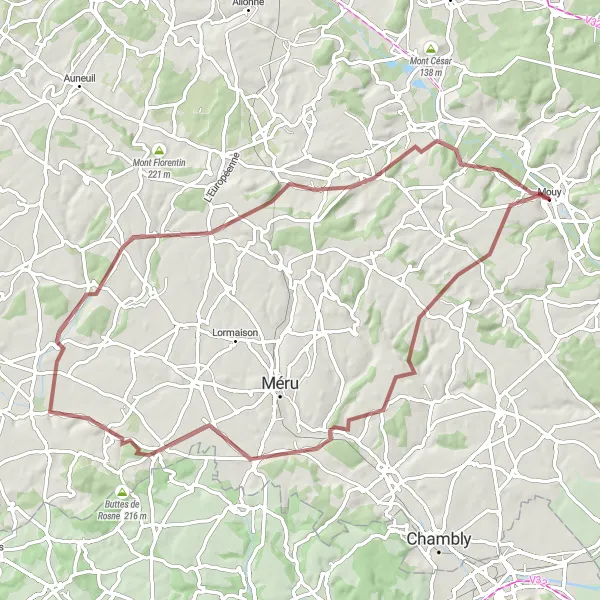 Map miniature of "Oise River Loop" cycling inspiration in Picardie, France. Generated by Tarmacs.app cycling route planner