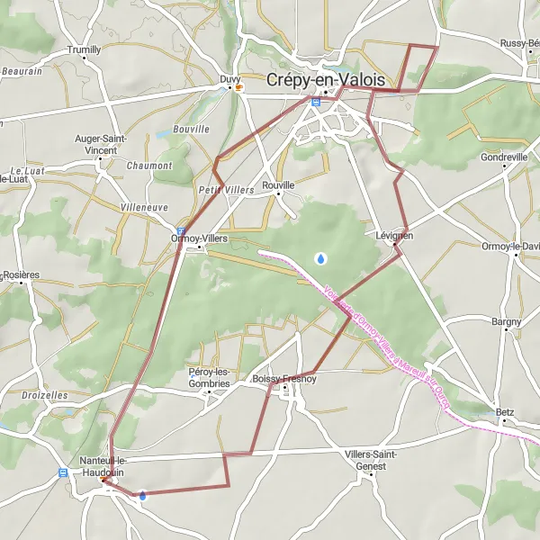Miniature de la carte de l'inspiration cycliste "Itinéraire gravel de Nanteuil-le-Haudouin à Boissy-Fresnoy" dans la Picardie, France. Générée par le planificateur d'itinéraire cycliste Tarmacs.app