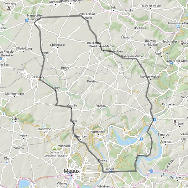 Map miniature of "Nanteuil-le-Haudouin to Forfry Road Route" cycling inspiration in Picardie, France. Generated by Tarmacs.app cycling route planner