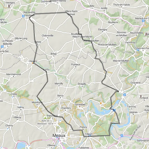 Miniature de la carte de l'inspiration cycliste "Sur les routes de Picardie en vélo" dans la Picardie, France. Générée par le planificateur d'itinéraire cycliste Tarmacs.app