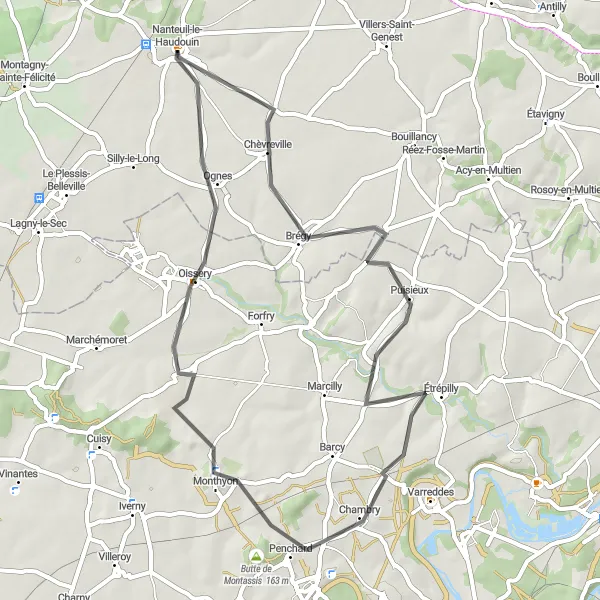 Map miniature of "Scenic Countryside Ride" cycling inspiration in Picardie, France. Generated by Tarmacs.app cycling route planner