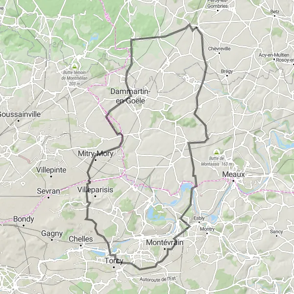 Miniature de la carte de l'inspiration cycliste "Parcours culturel de Monthyon à Ermenonville" dans la Picardie, France. Générée par le planificateur d'itinéraire cycliste Tarmacs.app