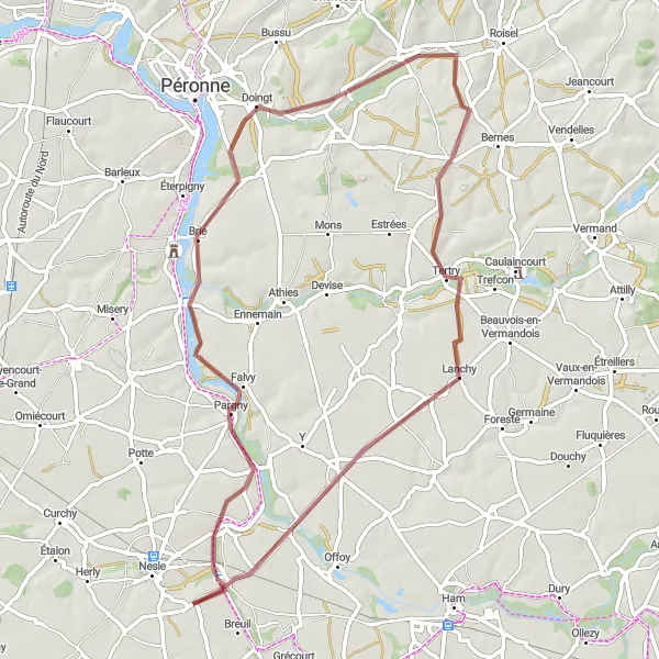 Miniature de la carte de l'inspiration cycliste "Escapade nature en Picardie" dans la Picardie, France. Générée par le planificateur d'itinéraire cycliste Tarmacs.app