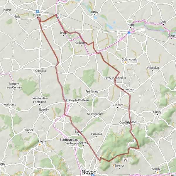 Miniature de la carte de l'inspiration cycliste "Tour inédit de la vallée de la Somme" dans la Picardie, France. Générée par le planificateur d'itinéraire cycliste Tarmacs.app