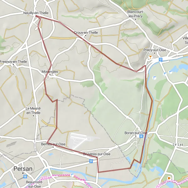 Map miniature of "The Gravel Loop" cycling inspiration in Picardie, France. Generated by Tarmacs.app cycling route planner