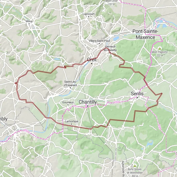 Map miniature of "Gravel Exploration" cycling inspiration in Picardie, France. Generated by Tarmacs.app cycling route planner