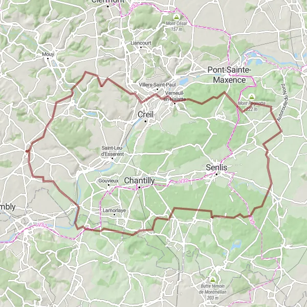 Map miniature of "Scenic Gravel Cycling Route from Neuilly-en-Thelle to Borest" cycling inspiration in Picardie, France. Generated by Tarmacs.app cycling route planner