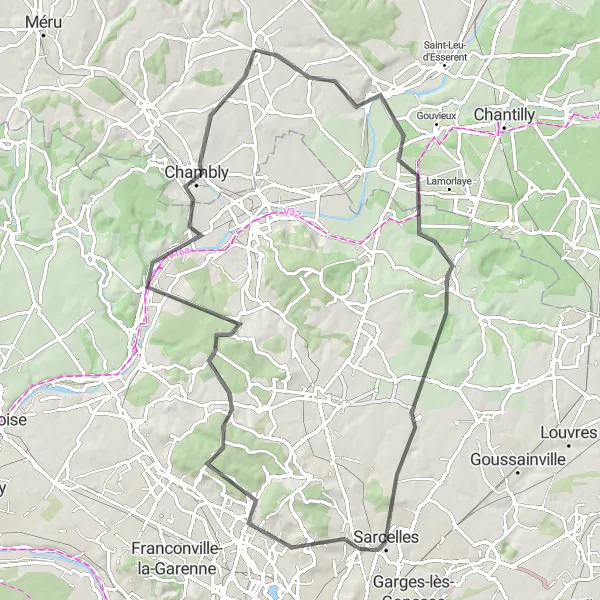 Map miniature of "The Thelle Loop" cycling inspiration in Picardie, France. Generated by Tarmacs.app cycling route planner