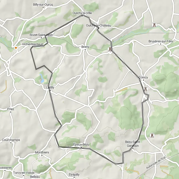 Map miniature of "Scenic Cycling Tour near Neuilly-Saint-Front" cycling inspiration in Picardie, France. Generated by Tarmacs.app cycling route planner