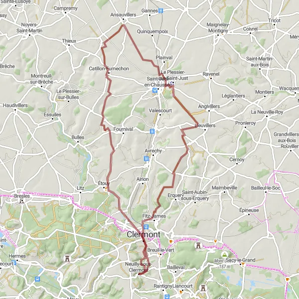 Map miniature of "Scenic Gravel Ride from Neuilly-sous-Clermont" cycling inspiration in Picardie, France. Generated by Tarmacs.app cycling route planner