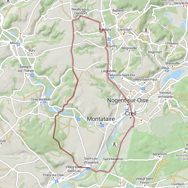 Map miniature of "Gravel Loop from Neuilly-sous-Clermont" cycling inspiration in Picardie, France. Generated by Tarmacs.app cycling route planner