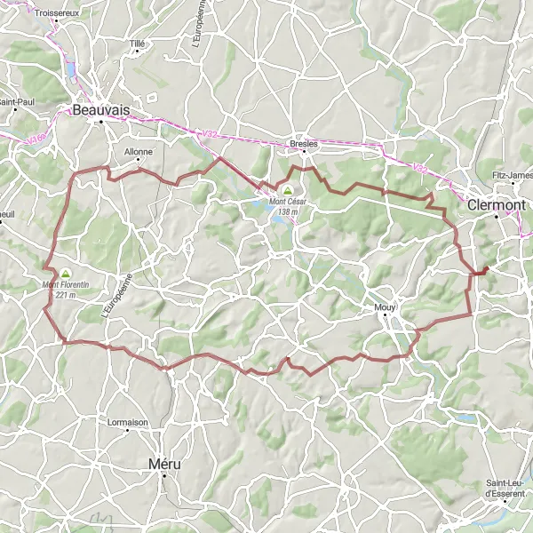 Map miniature of "The Serene Countryside" cycling inspiration in Picardie, France. Generated by Tarmacs.app cycling route planner