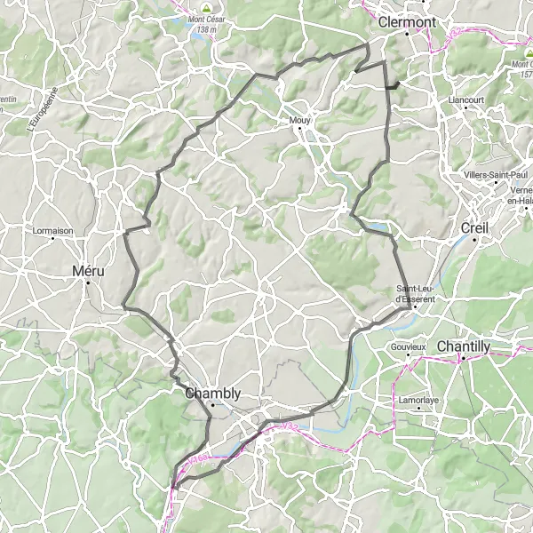 Map miniature of "Cramoisy and beyond" cycling inspiration in Picardie, France. Generated by Tarmacs.app cycling route planner