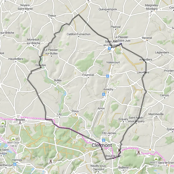 Map miniature of "Road Cycling Loop from Neuilly-sous-Clermont" cycling inspiration in Picardie, France. Generated by Tarmacs.app cycling route planner