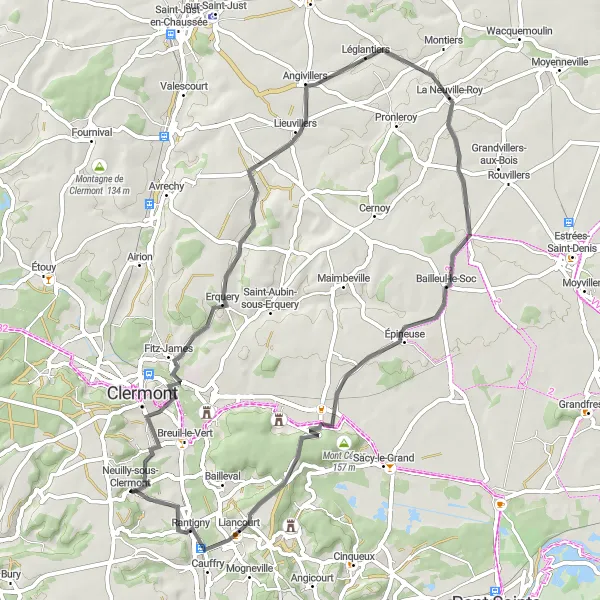 Map miniature of "The Hillside Adventure" cycling inspiration in Picardie, France. Generated by Tarmacs.app cycling route planner