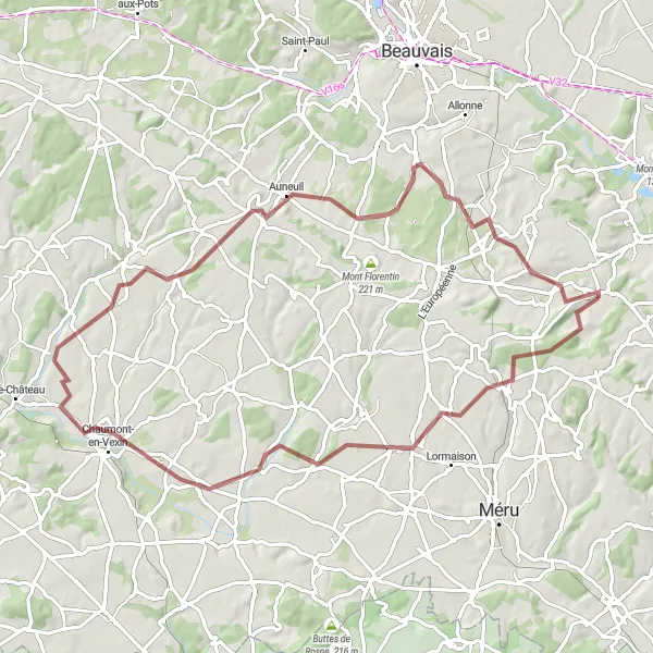 Map miniature of "The Gravel Adventure" cycling inspiration in Picardie, France. Generated by Tarmacs.app cycling route planner