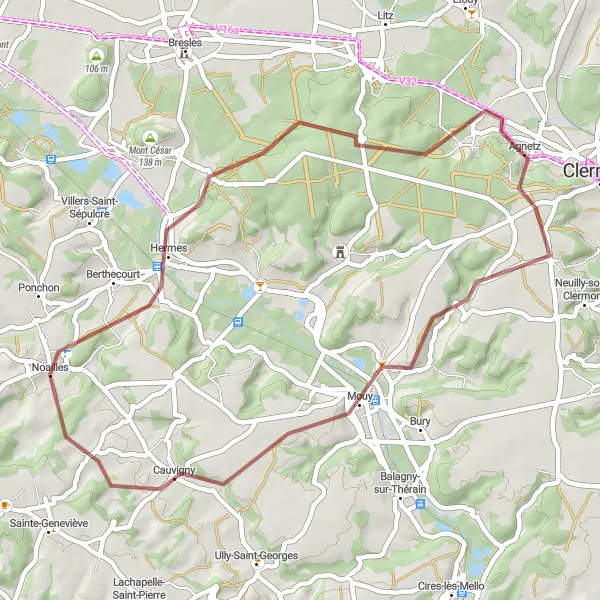 Miniature de la carte de l'inspiration cycliste "Parcours Relais Gravel" dans la Picardie, France. Générée par le planificateur d'itinéraire cycliste Tarmacs.app