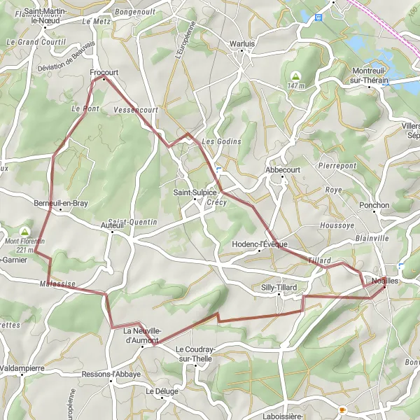 Map miniature of "Noailles Gravel Adventure" cycling inspiration in Picardie, France. Generated by Tarmacs.app cycling route planner