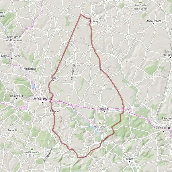 Miniature de la carte de l'inspiration cycliste "Circuit de Gravel autour de Noailles" dans la Picardie, France. Générée par le planificateur d'itinéraire cycliste Tarmacs.app